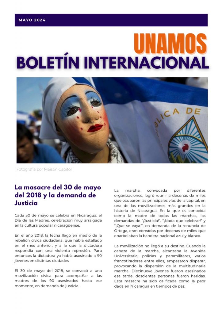 La demanda de justicia.  Boletín internacional de Unamos de mayo 2024